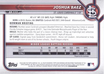 2022 Bowman - Prospects #BP-112 Joshua Baez Back