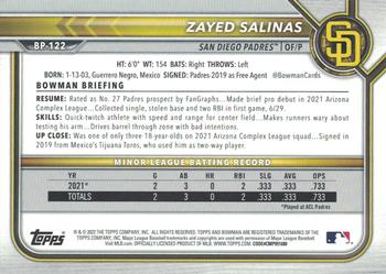 2022 Bowman - Prospects #BP-122 Zayed Salinas Back