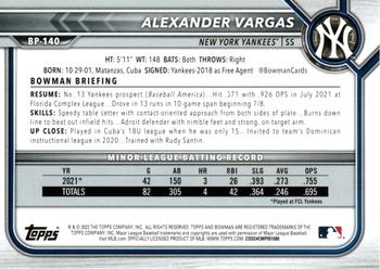 2022 Bowman - Prospects #BP-140 Alexander Vargas Back