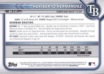 2022 Bowman - Prospects #BP-143 Heriberto Hernandez Back