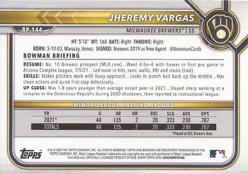 2022 Bowman - Prospects #BP-144 Jheremy Vargas Back