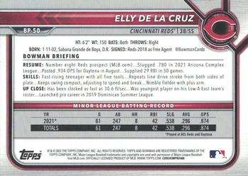 2022 Bowman - Prospects Sky Blue #BP-50 Elly De La Cruz Back