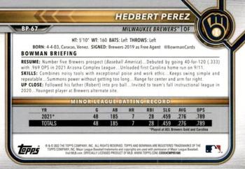 2022 Bowman - Prospects Sky Blue #BP-67 Hedbert Perez Back