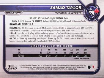 2022 Bowman - Prospects Sky Blue #BP-92 Samad Taylor Back