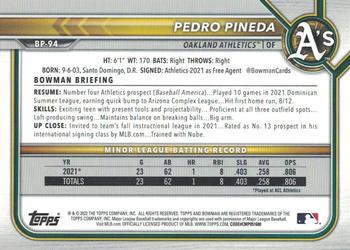 2022 Bowman - Prospects Sky Blue #BP-94 Pedro Pineda Back