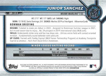 2022 Bowman - Prospects Sky Blue #BP-111 Junior Sanchez Back