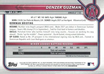 2022 Bowman - Prospects Sky Blue #BP-138 Denzer Guzman Back