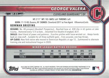 2022 Bowman - Prospects Neon Green #BP-22 George Valera Back