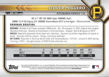 2022 Bowman - Prospects Neon Green #BP-34 Liover Peguero Back