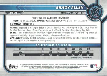 2022 Bowman - Prospects Neon Green #BP-36 Brady Allen Back