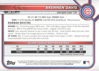 2022 Bowman - Prospects Neon Green #BP-37 Brennen Davis Back