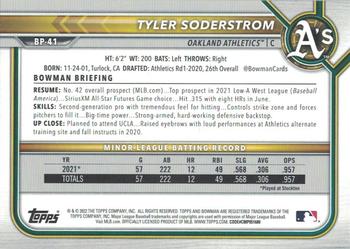 2022 Bowman - Prospects Neon Green #BP-41 Tyler Soderstrom Back