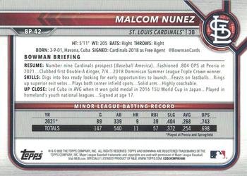 2022 Bowman - Prospects Neon Green #BP-42 Malcom Nunez Back