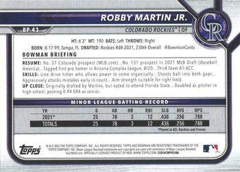 2022 Bowman - Prospects Neon Green #BP-43 Robby Martin Jr. Back