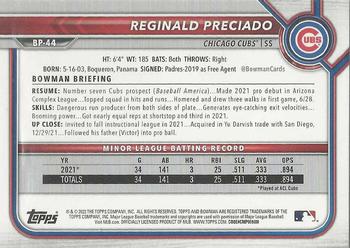 2022 Bowman - Prospects Neon Green #BP-44 Reginald Preciado Back