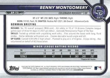2022 Bowman - Prospects Neon Green #BP-73 Benny Montgomery Back