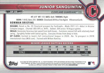 2022 Bowman - Prospects Neon Green #BP-80 Junior Sanquintin Back