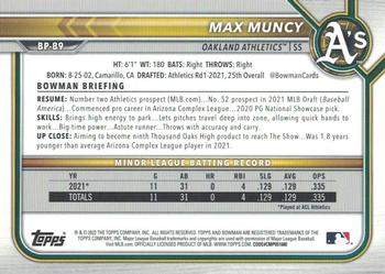 2022 Bowman - Prospects Neon Green #BP-89 Max Muncy Back