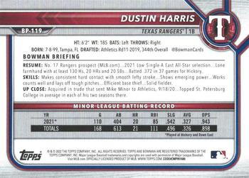 2022 Bowman - Prospects Neon Green #BP-119 Dustin Harris Back