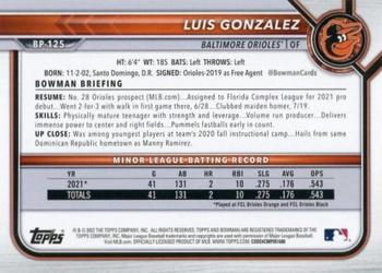 2022 Bowman - Prospects Neon Green #BP-125 Luis Gonzalez Back