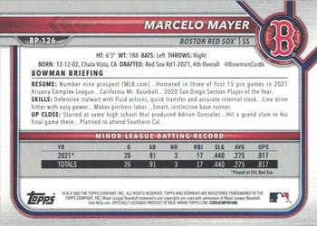 2022 Bowman - Prospects Neon Green #BP-126 Marcelo Mayer Back