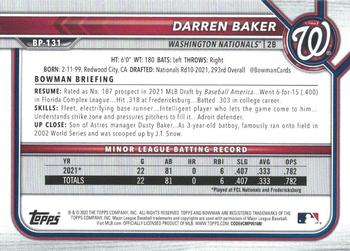 2022 Bowman - Prospects Neon Green #BP-131 Darren Baker Back