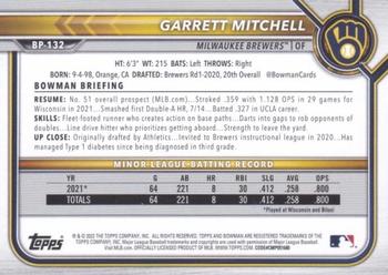 2022 Bowman - Prospects Neon Green #BP-132 Garrett Mitchell Back
