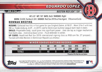 2022 Bowman - Prospects Neon Green #BP-134 Eduardo Lopez Back