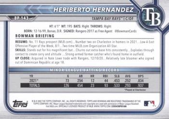 2022 Bowman - Prospects Neon Green #BP-143 Heriberto Hernandez Back