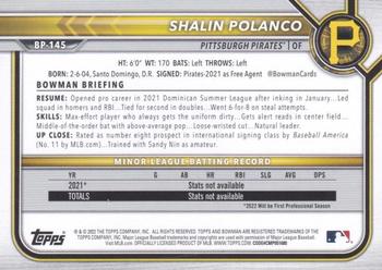2022 Bowman - Prospects Neon Green #BP-145 Shalin Polanco Back