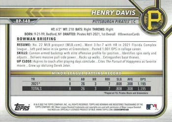 2022 Bowman - Prospects Neon Green #BP-148 Henry Davis Back