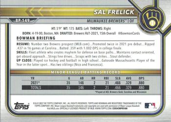 2022 Bowman - Prospects Neon Green #BP-149 Sal Frelick Back