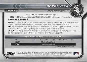 2022 Bowman - Prospects Fuchsia #BP-100 Norge Vera Back