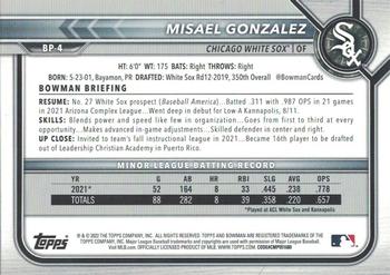 2022 Bowman - Prospects Purple #BP-4 Misael Gonzalez Back