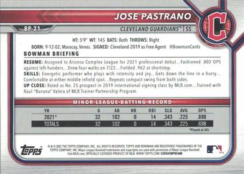 2022 Bowman - Prospects Purple #BP-21 Jose Pastrano Back