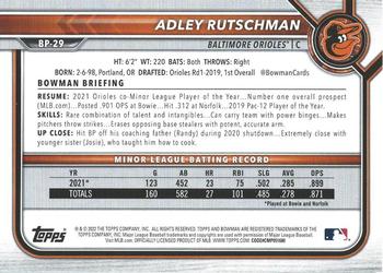 2022 Bowman - Prospects Purple #BP-29 Adley Rutschman Back