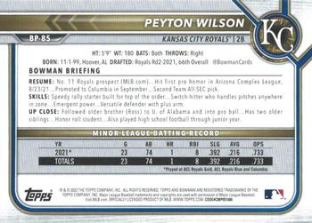 2022 Bowman - Prospects Purple #BP-85 Peyton Wilson Back