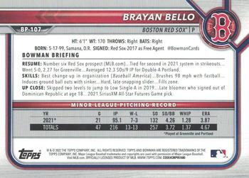 2022 Bowman - Prospects Purple #BP-107 Brayan Bello Back