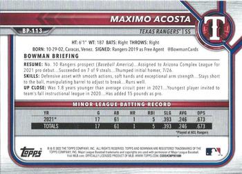 2022 Bowman - Prospects Purple #BP-113 Maximo Acosta Back