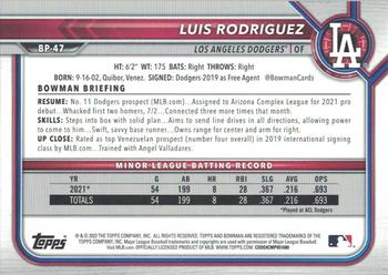 2022 Bowman - Prospects Blue #BP-47 Luis Rodriguez Back