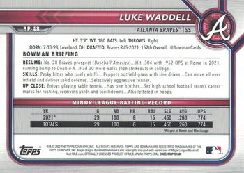 2022 Bowman - Prospects Blue #BP-48 Luke Waddell Back