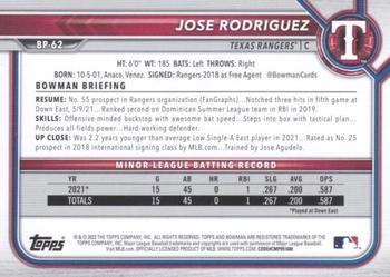 2022 Bowman - Prospects Blue #BP-62 Jose Rodriguez Back
