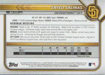 2022 Bowman - Prospects Blue #BP-122 Zayed Salinas Back