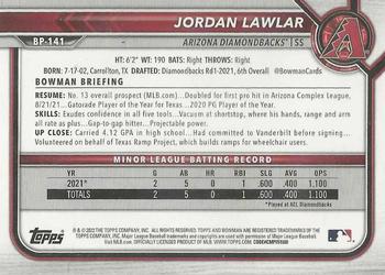 2022 Bowman - Prospects Blue #BP-141 Jordan Lawlar Back
