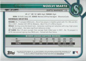 2022 Bowman - Prospects Green #BP-63 Noelvi Marte Back