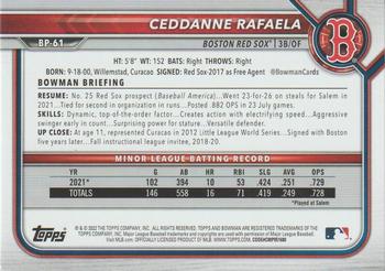 2022 Bowman - Prospects Yellow #BP-61 Ceddanne Rafaela Back