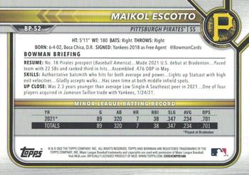 2022 Bowman - Prospects Gold #BP-52 Maikol Escotto Back