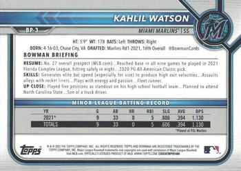 2022 Bowman - Prospects Orange #BP-3 Kahlil Watson Back