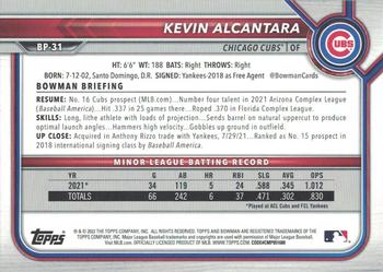 2022 Bowman - Prospects Orange #BP-31 Kevin Alcantara Back