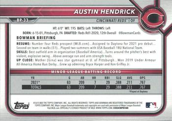 2022 Bowman - Prospects Orange #BP-33 Austin Hendrick Back
